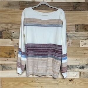 Shop Wanna B size XL Super Soft Striped Balloon Sleeve Boat Neck Sweater